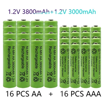 1.2V AA 3800mAh NI-MH įkraunamos baterijos + AAA baterija 3000 mAh Rechageable baterija NI-MH 1.2 V AAA baterija