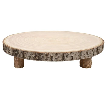 1 gabalas Apvalus medinis keksiukas Pjedestalas Medžio spalva Paulownia Medžio gabalas su kojomis Kaimiškas pyrago laikiklis Medinis