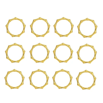 12 Servetėlių žiedai Bambukiniai raišteliai Stilius Auksinis servetėlių laikiklis Žiedas stalo dekoravimui, vestuvėms, vakarėliui, gimtadieniui