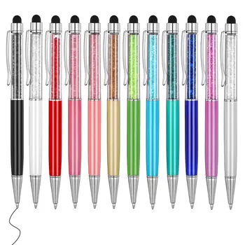 12vnt./lotas Krištolinis tušinukas Creative Stylus Touch Pen 12 spalvų rašymo Ballpen Kanceliarinės prekės Biuro mokykliniai reikmenys