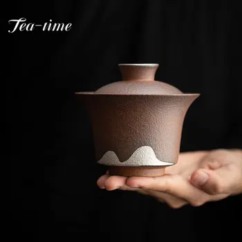 170ml Kinų senas roko purvas Gaiwan elegantiškas paauksuotas sidabrinis rankų griebimo dubuo arbata Tureen arbatos virimo aparatas Dangčio dubuo Kavinės Teavero amatas