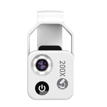 200X Mobiliojo telefono mikroskopas Mikroobjektyvas Universalus spaustukas LED lemputė Kišeninė kišenė Mini didinamojo stiklo mikroskopai Balta
