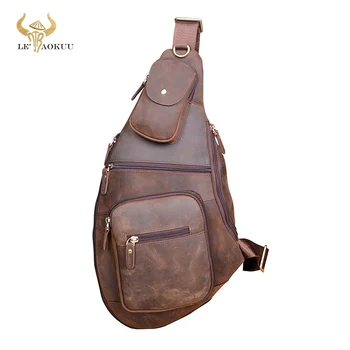 2020 New Men Crazy Horse Leather Casual Fashion Chest Sling Bag 10