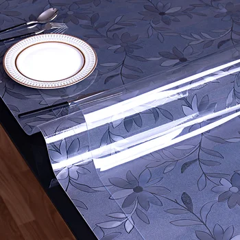 2021 Naujas PVC minkštas stiklas 1.0mm storio skaidrus skaidrumas PVC stalo audinys vandeniui atsparus aliejui Virtuvės valgomojo stalo dangteliai Placemats