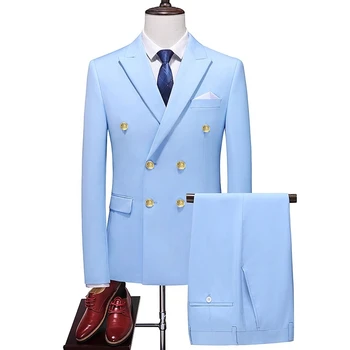 2023 Mada Naujas vyrų verslas Dvispalvis vienspalvis kostiuminis paltas / Vyriškos lieknos vestuvės 2 vnt Blazers Striukės Kelnės Kelnės