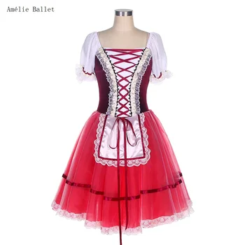 22051 Trumpomis rankovėmis bordo aksomo liemenė su raudonu tiuliu Tutu sijonas Romantiškas baleto kostiumas Merginos ir moteriškos performanso suknelės