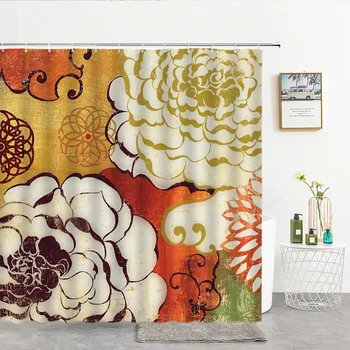 3d Neperšlampamos dušo užuolaidos Europietiškos retro gėlių vonios užuolaidos su kabliukais dekoratyvinės 180 * 200cm poliesterio vonios ekranas