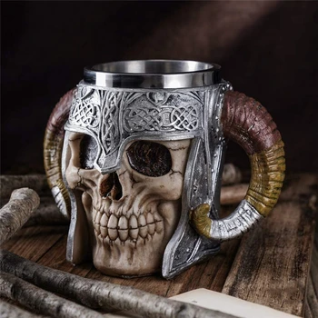 600ml vikingų kaukolės puodelis nerūdijančio plieno kavos puodeliai Kelioninis puodelis Ragas Geriamoji arbata Puodelis Helovino puodelis Dekoravimas Keraminis Tiki puodelis