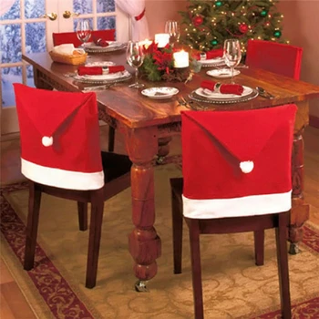 6vnt Kalėdinės kėdės užvalkalas Raudona xmas kepurė Neaustinė medžiaginė kėdė Dangtelio namų dekoracijų reikmenys
