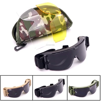 Airsoft šaudymo akiniai su 3 objektyvais Lauko žygiai Medžioklė Sportiniai vėjo nepraleidžiantys akiniai Taktinis dažasvydis CS koviniai akiniai