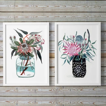 Akvarelės vazos gėlių augalas Bonsai drobė Tapybos menininko darbai Šiaurės šalių plakatai ir spaudiniai svetainės sienų namų dekoravimui