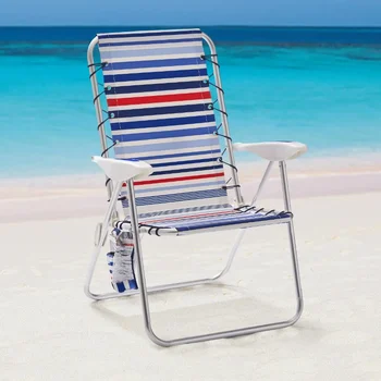 Aliuminio bungee paplūdimio kėdė, raudona, balta ir mėlyna juostelė