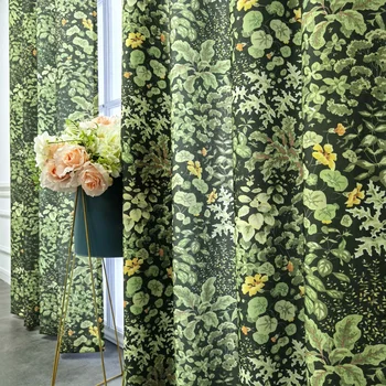 American Green Forest Printed Curtain for Living Room Semi-shadeding Leaves Drape Window Treatment Namų dekoravimas Custom #E