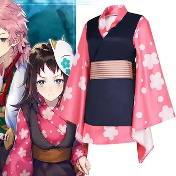 Anime vaidmenų žaidimas Kimetsu No Yaiba Makomo Cosplay kostiumas Moterys Kimono uniforma Helovino vakarėlio kostiumai Gėlių raštas Kimono