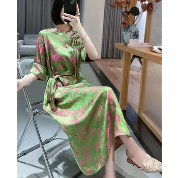 Aukštos kokybės 2023 m. pavasaris ir vasara Chinoiserie stilius Naujas Cheongsam Rayon Print Elegantiška O-Neck suknelė pusiau rankovėmis Lady S-XXL