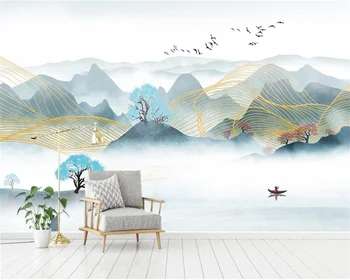beibehang Custom Nordic New Chinese Style Meninis peizažas Abstrakčios linijos Fonas Tapetai Freskos sienų popieriai namų dekoras