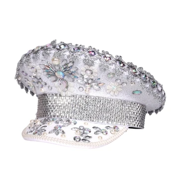 Bejeweled Captain Hat Crystal Sequins Hat for Bachelorette Party Dropship