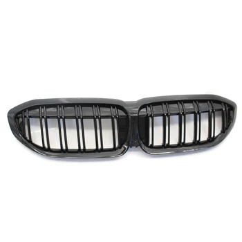 Blizgios juodos juodos automobilių priekinės lenktyninės grotelės Dvigubos linijos inkstų grotelės BMW G20 2019 Naujos 3Series ABS liejimo stiliaus 51138072085