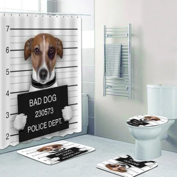 Blogas šuo Džeko Raselo terjeras Šunų namų dekoras Neperšlampami šunys Dušo užuolaidos Vonios kambario užuolaidų komplektas su vonios kilimėlių rinkiniu Gyvūnų dekoras