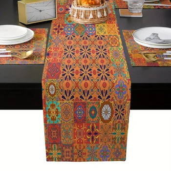 Bohemijos vintažinis gėlių raštas Lininis stalas bėgikas Pagrindinis Virtuvė Stalo dekoravimas Vestuvių vakarėlio aksesuarai Plaunami