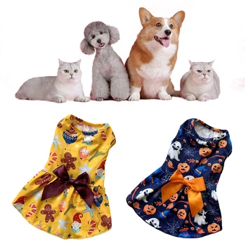 Cartoon Printed Dogs Dress Bownot Princess Dress for Small Dogs Cats Pet Sijon Halloween Christmas Puppy Clothing Kostiumas