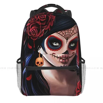 Didelės talpos laisvalaikio mokyklinis krepšys Cukraus kaukolė Gėlių mergaitė Mirusiųjų diena Los Muertos Kelionės Nešiojamas kompiuteris Kuprinės Tatuiruotės Menas