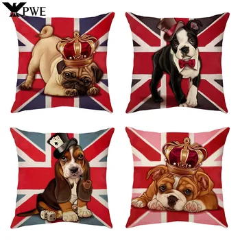 Didžiosios Britanijos nacionalinės vėliavos šunų pagalvių dėklas Mielas šuo Linas Mesti pagalvės užvalkalas lovai Sofa Svetainė Pagalvių užvalkalai pagalvėms