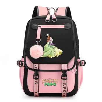 Disney Princesė ir varlė Mokyklinis krepšys berniukams Mergaitėms USB Nešiojamojo kompiuterio kuprinės Moterų kuprinė Kelioninis krepšys Mochila