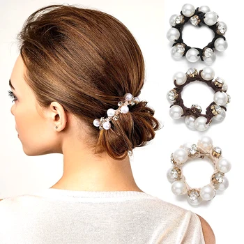 Elegantiškos perlų tamprės Plaukų kaklaraiščiai Moterų paprasto temperamento plaukų virvė Kalnų krištolas Ponytail Plaukų žiedas Plaukų aksesuarai