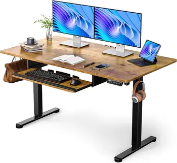 Elektrinis stalas su klaviatūros dėklu, 55x28 colių reguliuojamo aukščio sėdimasis stalas, namų biuro stalas