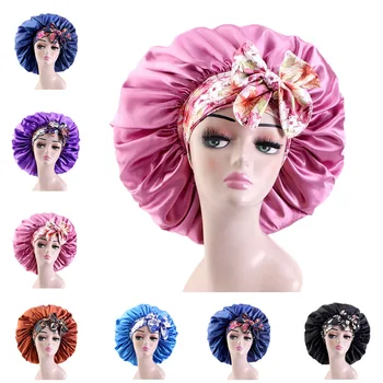 Extra Large African Pattern Print Satin Bonnet Women Night Sleep Cap Adjustable Wide Band Elastic Head Wrap Hair Care Hat Turban