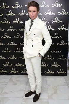 Fad Naujausi paltų kelnių dizainai Baltas vyriškas kostiumas Dvivietis jaunikis Kostiumai Tuxedo Slim Fit Custom 2 Piece Prom Blazers Masculino