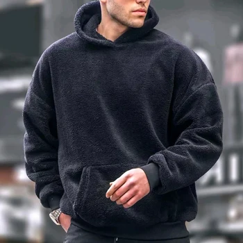 Fashion Soft Solid Fleece Hoodie Pullovers Vyrai Žiemos kišenės ilgomis rankovėmis Džemperiai su gobtuvu Rudens vyriškų drabužių gobtuvai 2023
