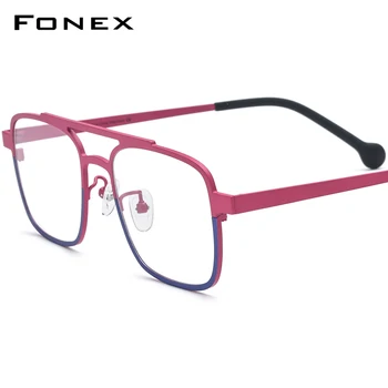 FONEX gryno titano akinių rėmeliai vyrai 2023 Nauji spalvingi retro kvadratiniai receptiniai akiniai Moterų trumparegystė Optiniai akiniai F85789
