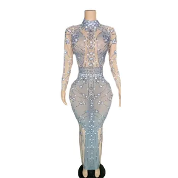Full Diamond Long Dress Host Car Model Runway Show Party Banquet Nightclub Singer Performance Suit