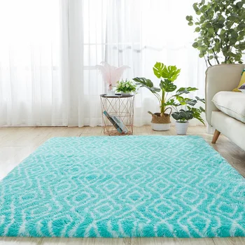 Geometrinis pūkuotas kilimas miegamasis Lova Pliušiniai kilimai svetainei Neslystantys grindų kilimėliai Minkštas gauruotas kilimas Vaikų žaidimo kilimėlis