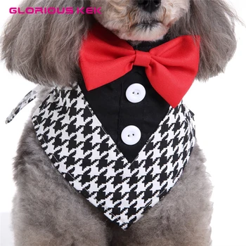 GLORIOUS KEK Dog Tuxedo Collars Wedding Formal Dog Bandana with Bow Tie&Neck Kaklaraiščio dizainas Slip-Over-The Collar Pet Bandana S/M/L