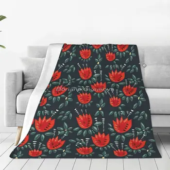 Graži raudona abstrakti tulpės rašto antklodė Lovatiesė ant lovos Lauko pūkuotos minkštos antklodės Laikykite šiltą