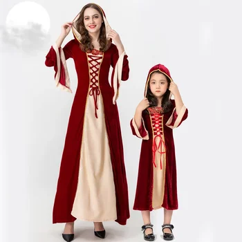 Helovinas Raudonkepuraitė Senovės Europos ilgomis rankovėmis Viduramžių karališkasis vampyras Cosplay kostiumas