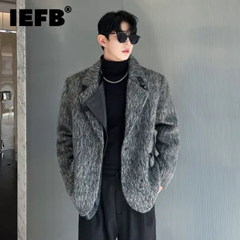 IEFB Korėjietiško stiliaus vilnonio margumo kostiumo švarkas vyrams Mada Vintage Loose Blazers Elgance Vyriški rudens žieminiai viršutiniai drabužiai 9C3364