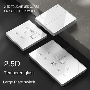 Itin plonas baltas aukštos kokybės stiklo apšvietimo sieninis jungiklis, JK siena 18W C tipo greito įkrovimo USB lizdas, maitinimas 1 / 2 / 3 / 4Gang 1Way220V