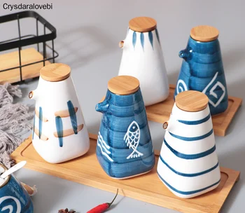 japoniško stiliaus aliejaus acto padažas puodų dozatorius sojos butelių bakas keraminis padažas valtis prieskoniai pipirai prieskoniai stiklainis virtuvės įrankiai
