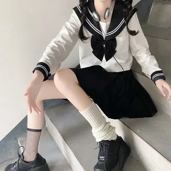 Japonų mergaičių uniformos moteriško kostiumo animacinis filmas S-2XL Sailor Black Sets Navy Costume School Basic