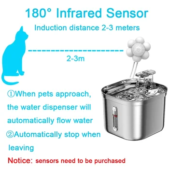Judesio augintiniai Vandens dozatorius Katė, veikianti automatinis jutiklis Fontanas Skaidrios katės filtras su geriamuoju nerūdijančiu plienu