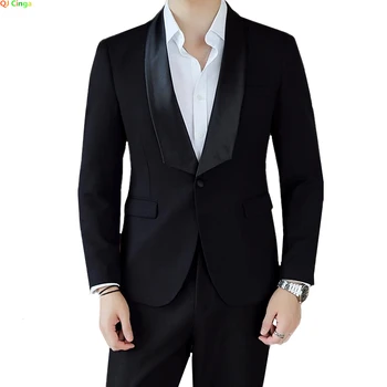 Juodas vieno mygtuko kostiumo švarkas Vyrų mados plonas suknelės paltas Baltas švarkas Didelio dydžio S-5XL vestuvių vakarėlių viršūnės