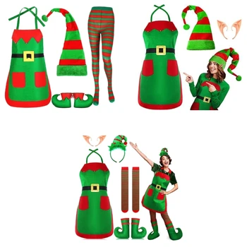 Kalėdinis elfo kostiumų komplektas su Elfo skrybėle dryžuotos kojinės Batai Diržo prijuostė