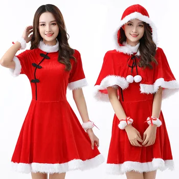 Kalėdų senelio raudona mini suknelė Spektaklis Kostiumas Sceninė apranga Košmaras prieš Kalėdas Užmaskuoti kalėdinį kostiumą Seksuali suknelė