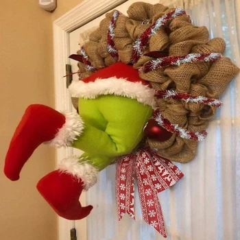 Kalėdų vagis pavogė kalėdinį plunksnų vainiką Kalėdinės dekoracijos Išskirtinis Kalėdų senelio vainikas svetainės sieniniam langui