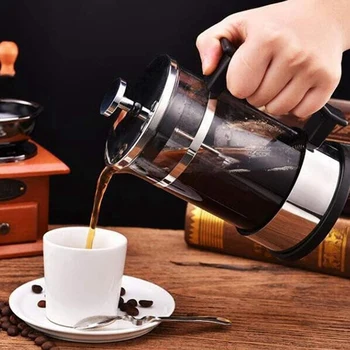 Karštas pardavimas Kavos virimo aparato puodas Nerūdijančio plieno stiklinis kavos puodas Prancūziško spaudos filtro puodas Buitinės arbatos virimo aparatas, tinkamas arbatai gaminti