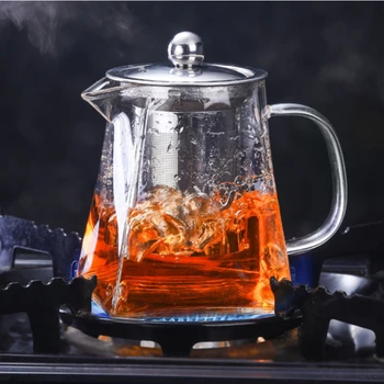 karščiui atsparus stiklinis arbatinukas su nerūdijančio plieno infuzoriumi Šildomas arbatos rinkinys Konteineris Arbatos puodas Geras skaidrus virdulys Kvadratinis filtro krepšelis